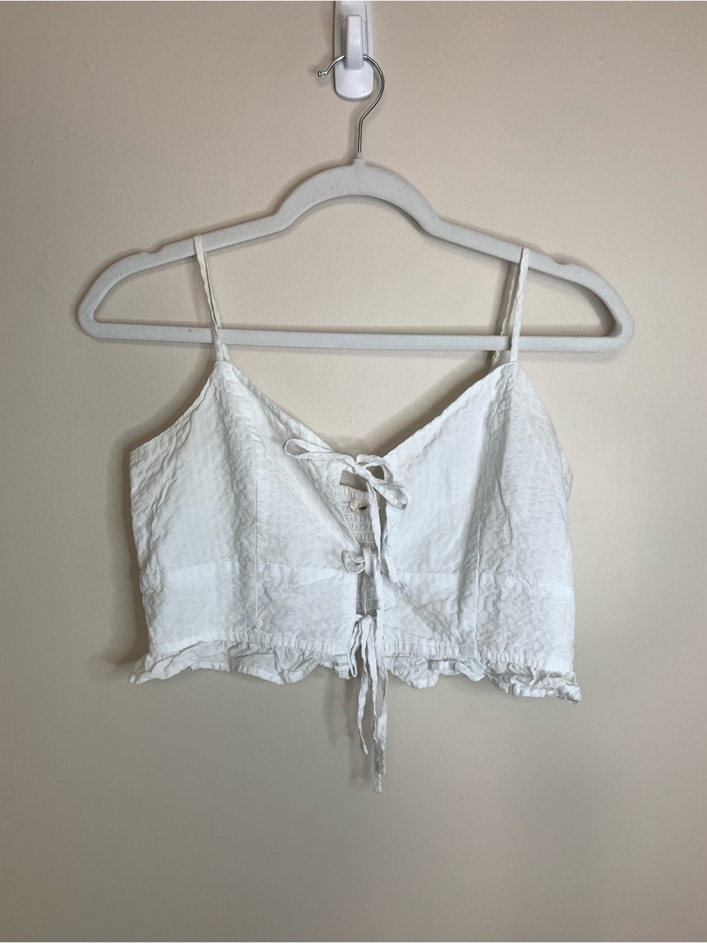 aerie White Lace-Up Cropped Cami Top Tie Up